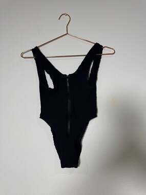 Bond-eye Australia Maxam Zip Front One Piece Swimsuit in Black Smocked Crinkle